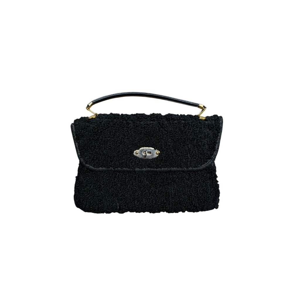Vintage 1960s Black Carpet Bag By Jerry Terrence Leather Handle Strap
